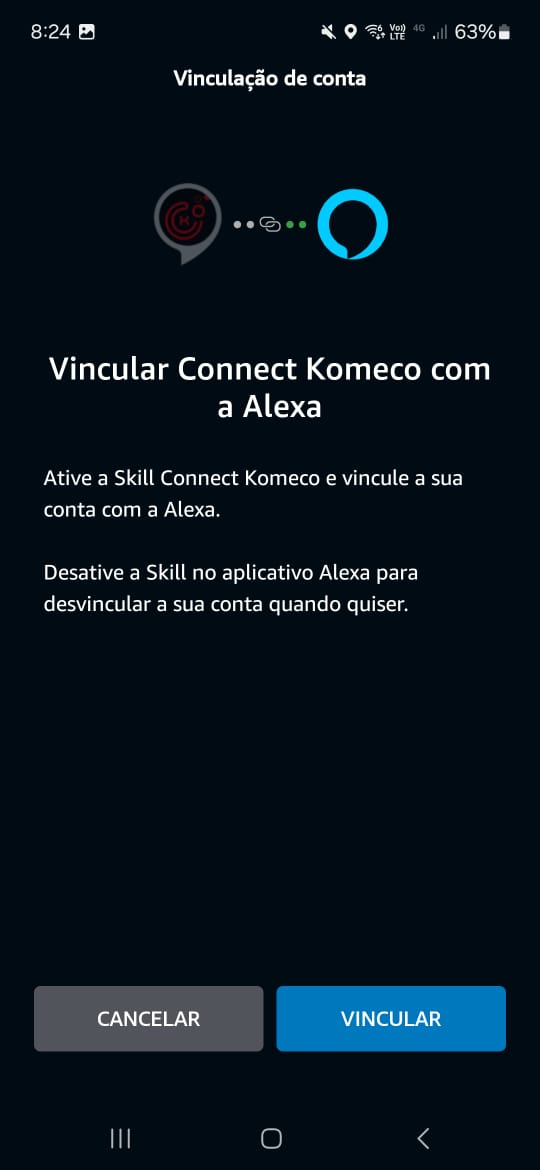 Tela de vinculo do Connect com a Alexa