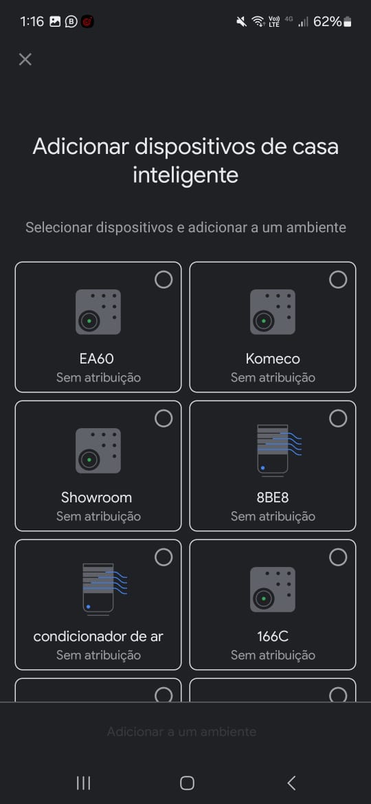 Tela de adição dos dispositivos na Google
