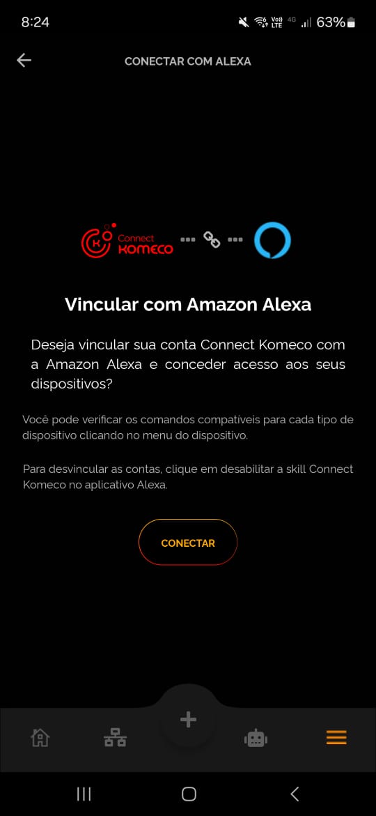 Tela de vinculo da Alexa com o Connect