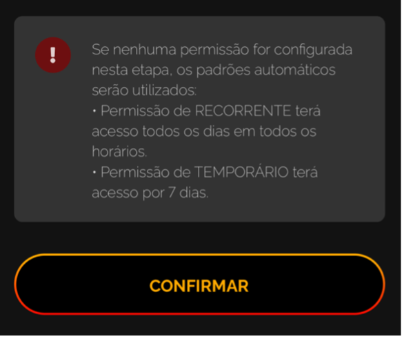 Destaque para o botão de confirmação